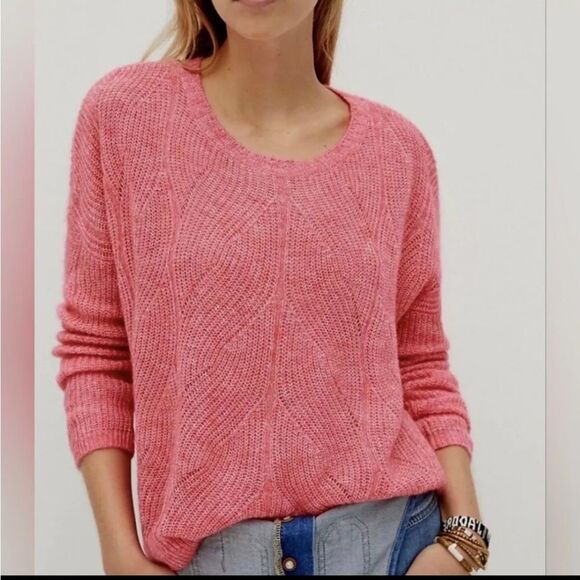 Anthropologie Cable Knit Oversized Cotton Wool Sweater Top Size S - Picture 1 of 5